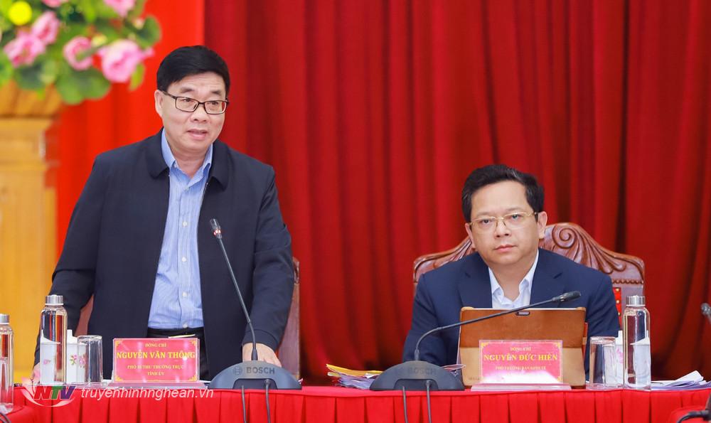 Đồng chí Nguyễn Văn Thông - Phó Bí thư Thường trực Tỉnh uỷ phát biểu tại cuộc làm việc.