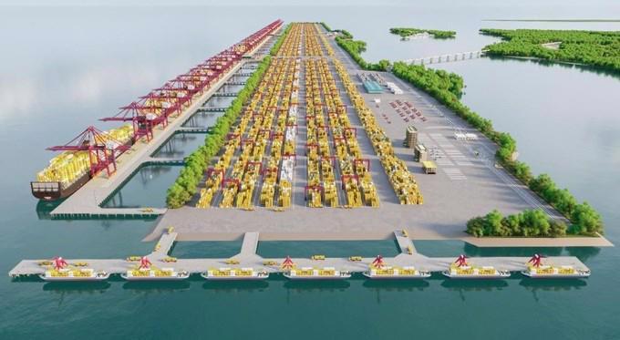 Phối cảnh cảng trung chuyển quốc tế Cần Giờ trong tương lai. Ảnh: Portcoast.